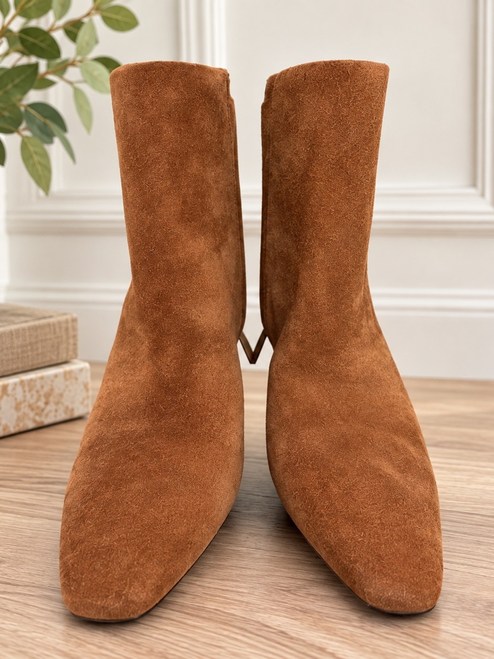 Sam Edelman Suede Pointed Toe Ankle Booties - Cognac